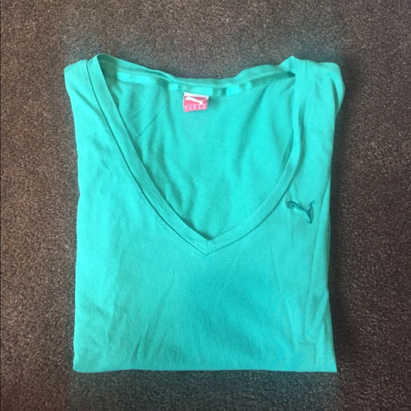 Green puma v-neck short-sleeved top