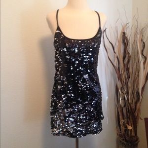 Black and silver sequin party dress