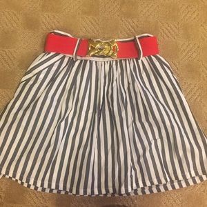 Navy and White Stripe Skirt with belt