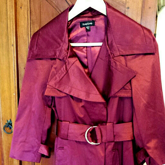 Bebe Deep Red Satin Trench Coat