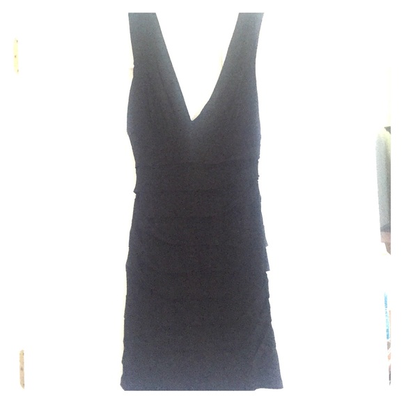 Stretchy black dress - plunging neckline!