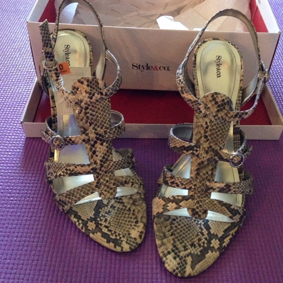 Strappy snakeskin heels