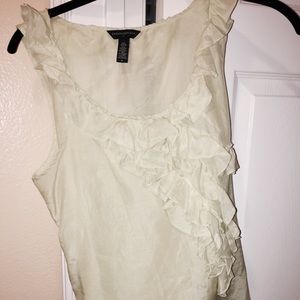 Pale green silk blouse w/ ruffles. Banana Republic
