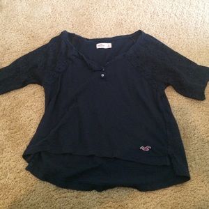 Hollister shirt, lace sleeves, navy blue