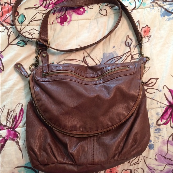 Brown faux leather cross body purse