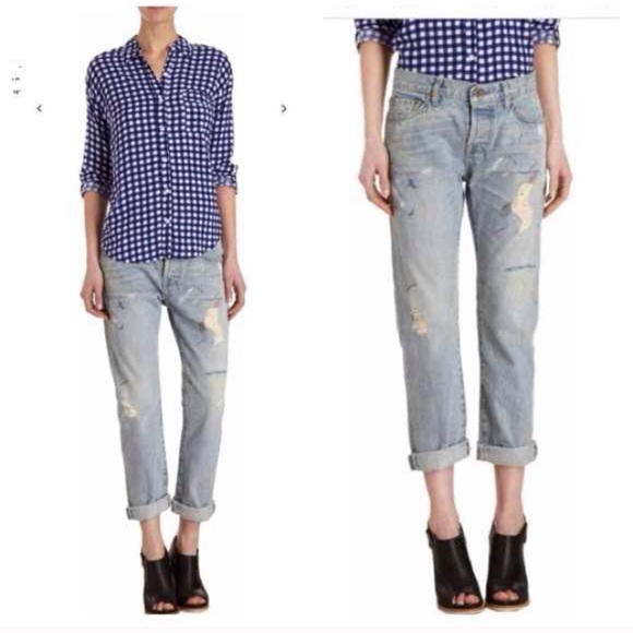 NSF Distressed Paint Splatter Boyfriend Jeans