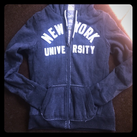 Grey New York University sweatshirt with fleece