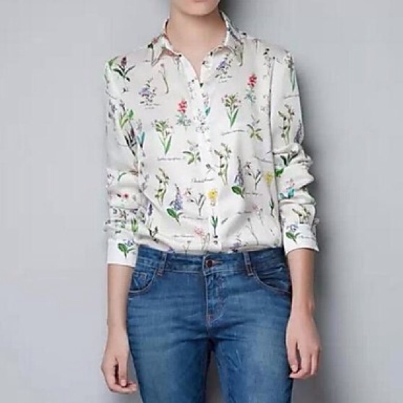 Tops - Floral Printing Rivet Metal Buttons Shirt