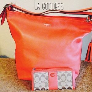 New Large Red/Orange Authentic Coach Purse/wallet