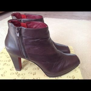Brown leather platform booties