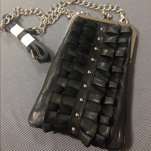 Jessica Simpson Ruffled Black Leather Purse