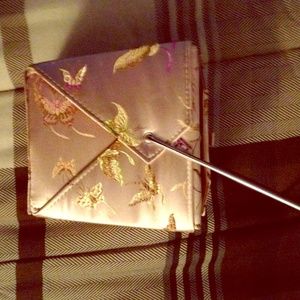 Satin Pink Hard sided Purse butterflies on print