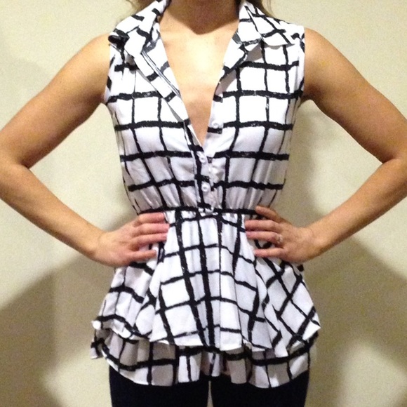 Black and White Chiffon Peplum Top
