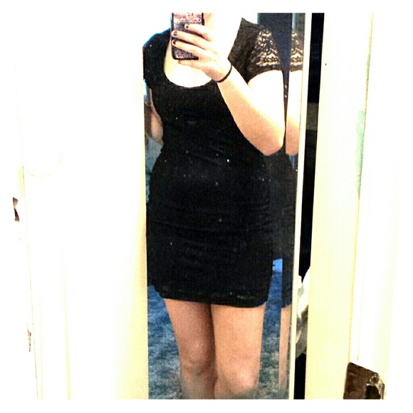 Black lace bodycon dress.