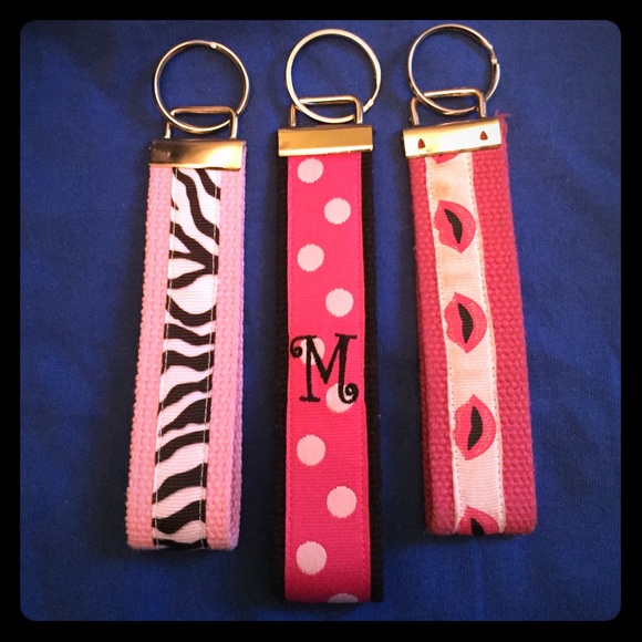3 keychain loops including M initial, zebra, kiss - Picture 1 of 1