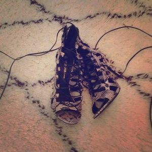 Snakeskin lace up cage heels 6.5