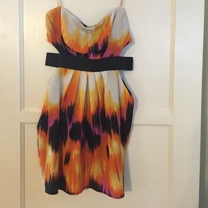 Multi colored strapless cocktail dress