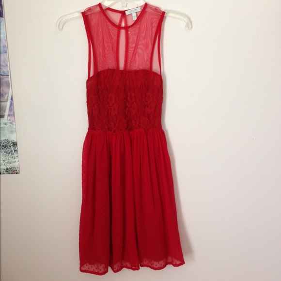 Red lace and sheer dress