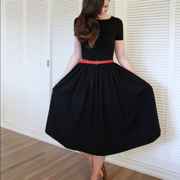 ASOS Black Midi Skater Dress Short Sleeve