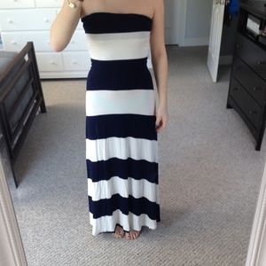 Navy and White Striped Maxi Dress