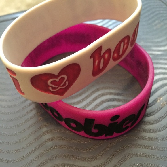 "I <3 BOOBIES" and "BOOBIES RULE!!!" bracelet