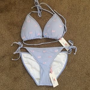 Seersucker and Whale Embroidered Triangle Bikini