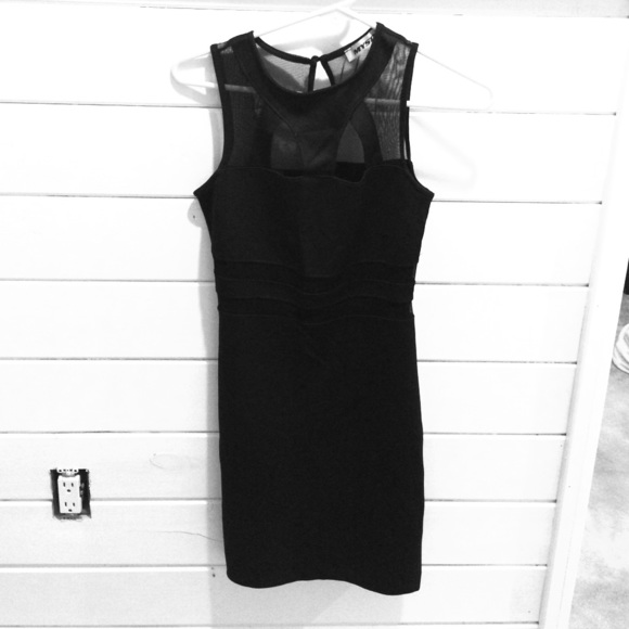 Sexy black y-neck mesh cut-out dress