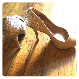 Aldo satin heels. Size 6, rhinestone studded.