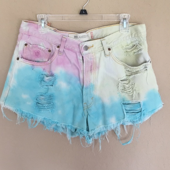Urban Outfitters Denim - Distressed Rainbow High Waisted Shorts