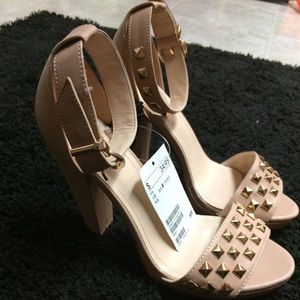 H&M blush heels with gold hardware studs size 7