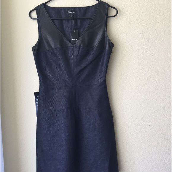 BeBe Retreat Navy Blue Black Leather Dress