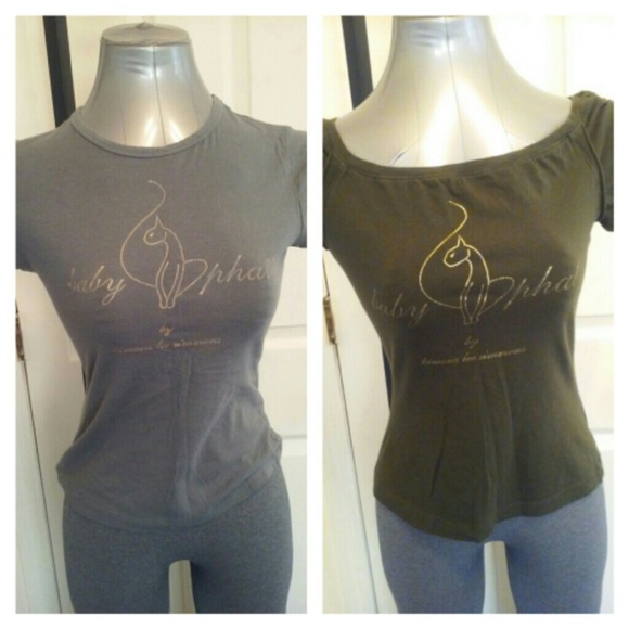 Baby Phat Tops - 2 BABY PHAT T-SHIRTS TOPS GRAY & OLIVE GREEN