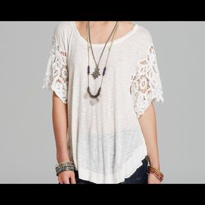 Free People Lace Sleeve Shirt in color "Snow"