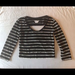urban outfitters blk/why striped open back crop