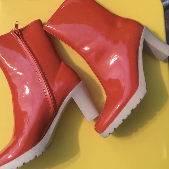 orange patent boots