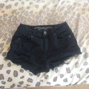 Black high waisted distressed shorts