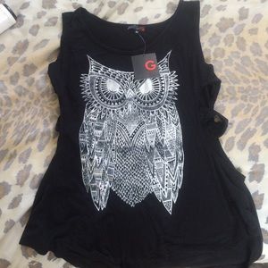 Black owl tank-top with cut outs