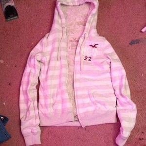 White&grey Hollister fur lined zipup hooded jacket