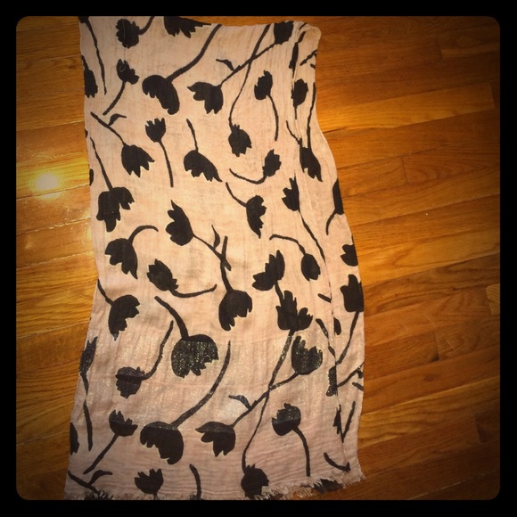 Light, thin, black, blush and silver scarf with