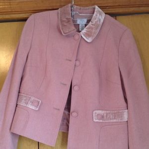 Pink wool blend jacket with velvet like collar
