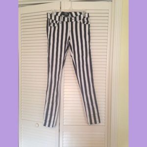 white and black striped skinny jeans