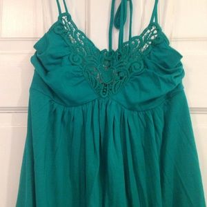 Green Halter Dress w/ Pretty Lace Detail-Sz S-NWT