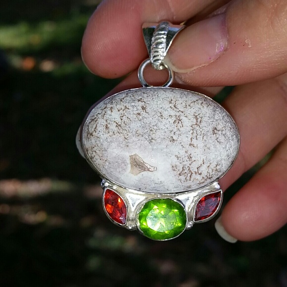 Jewelry - Beautiful .925 Sterling Fossil/Peridot/Garnet