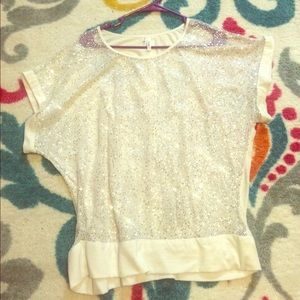 White Mesh bling slouchy top