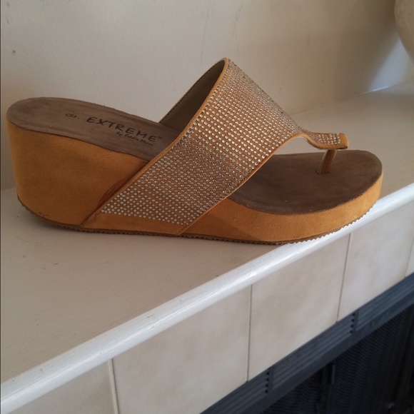 Extreme Shoes - Brand new mustard yellow with silver accent thong