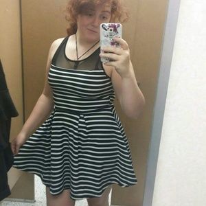 Cute Black and White Striped Skater Dress