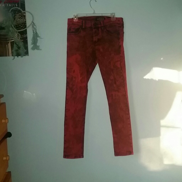 RUDE Red Acid Wash Skinny Jeans
