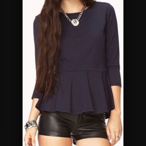 Navy Blue Peplum Top