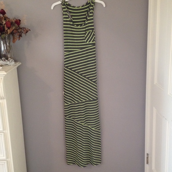 Lime green and grey striped maxi dress