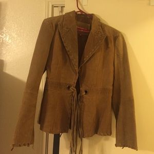 Suede fringe fitted jacket